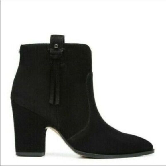 Sam Edelman Niomi Nubuck Leather Heel Western Booties in Black‎ Size 8 - Picture 1 of 13